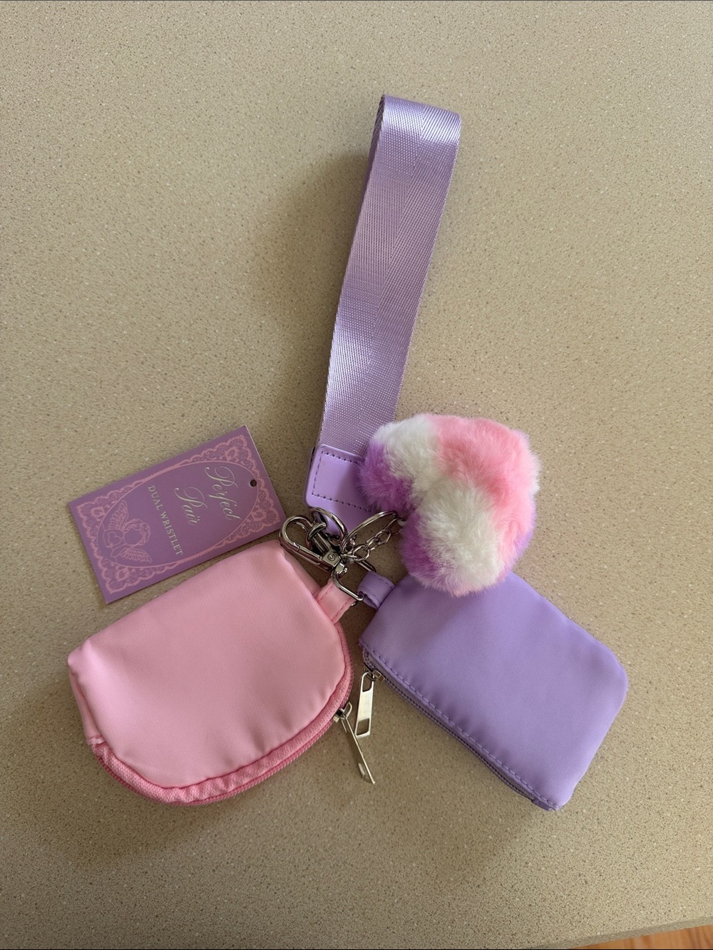 Kids Pink & Lavender Pom-Pom Keychain Wristlet